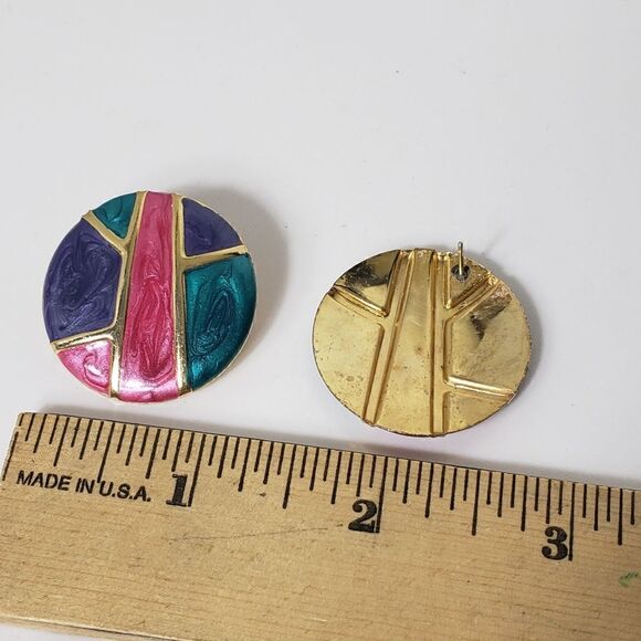 SET OF 3 Goldtone Enameled Pierced Earrings Don Lin - Picture 2 of 6